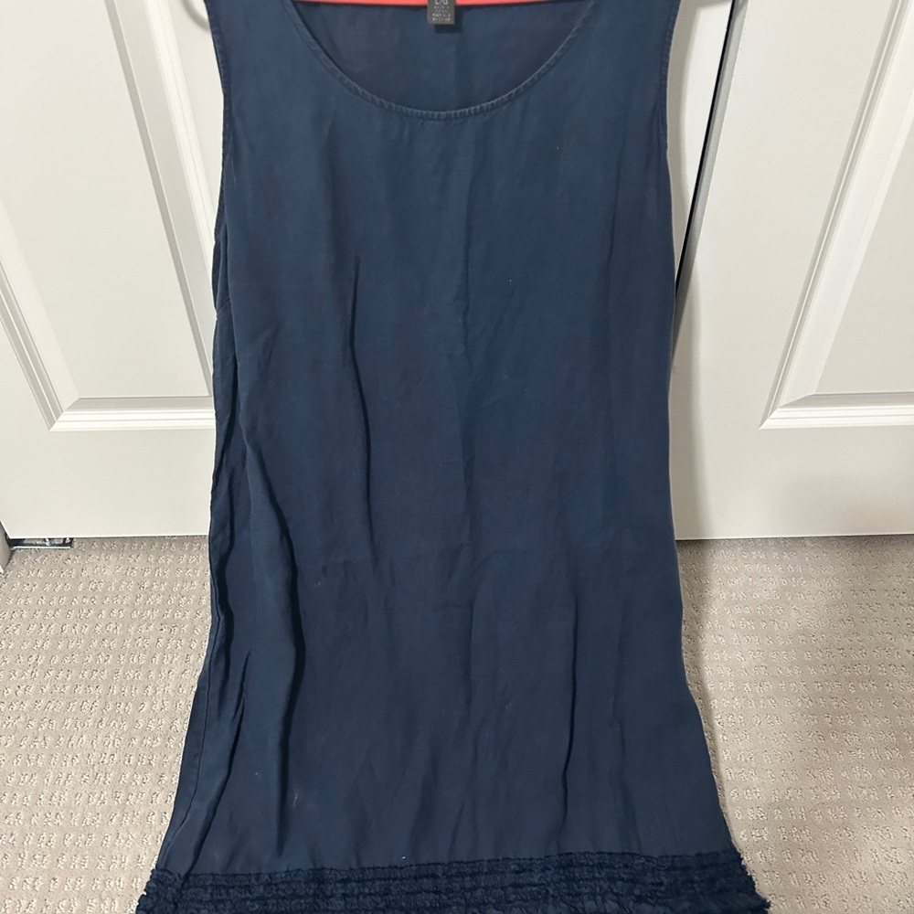 Navy Sleeveless Dress with Lace Hem